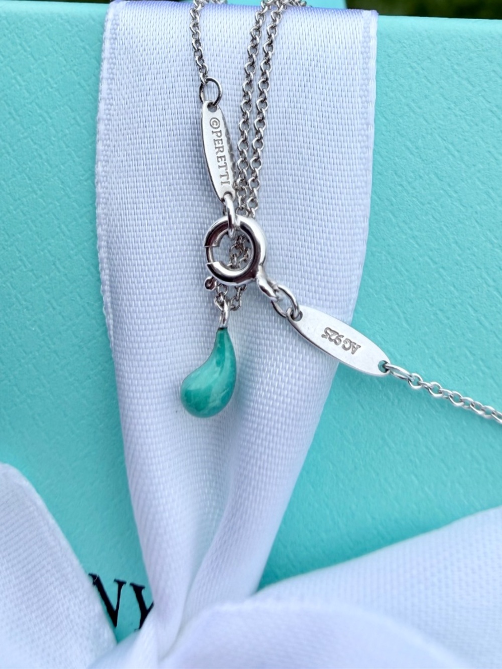 Tiffany & Co Elsa Peretti Sterling Silver and Turquoise Teardrop Necklace, 16-18